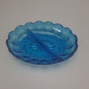 Fairfield Laser Blue Oval Divided Relish Dish By Anchor Hocking